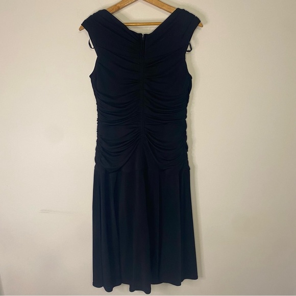 Vintage TADASHI Shoji Elegant Black V Neck Sleeveless Midi Dress Large Bridal - Picture 8 of 15